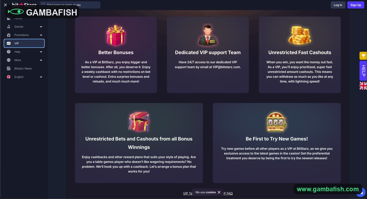 VIP perks page listing bigger bonuses and faster cashouts