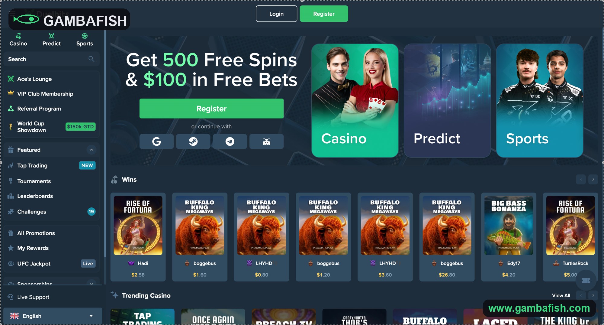 Crypto casino, predict and sports hub with a free-spins welcome offer