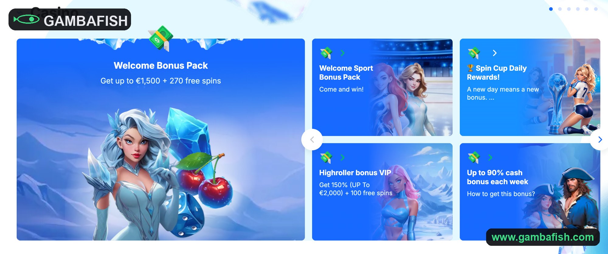Promotions grid with the welcome pack, high-roller and weekly cashback offers