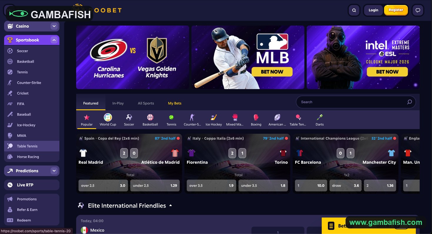 Sportsbook with featured soccer and esports events and live odds