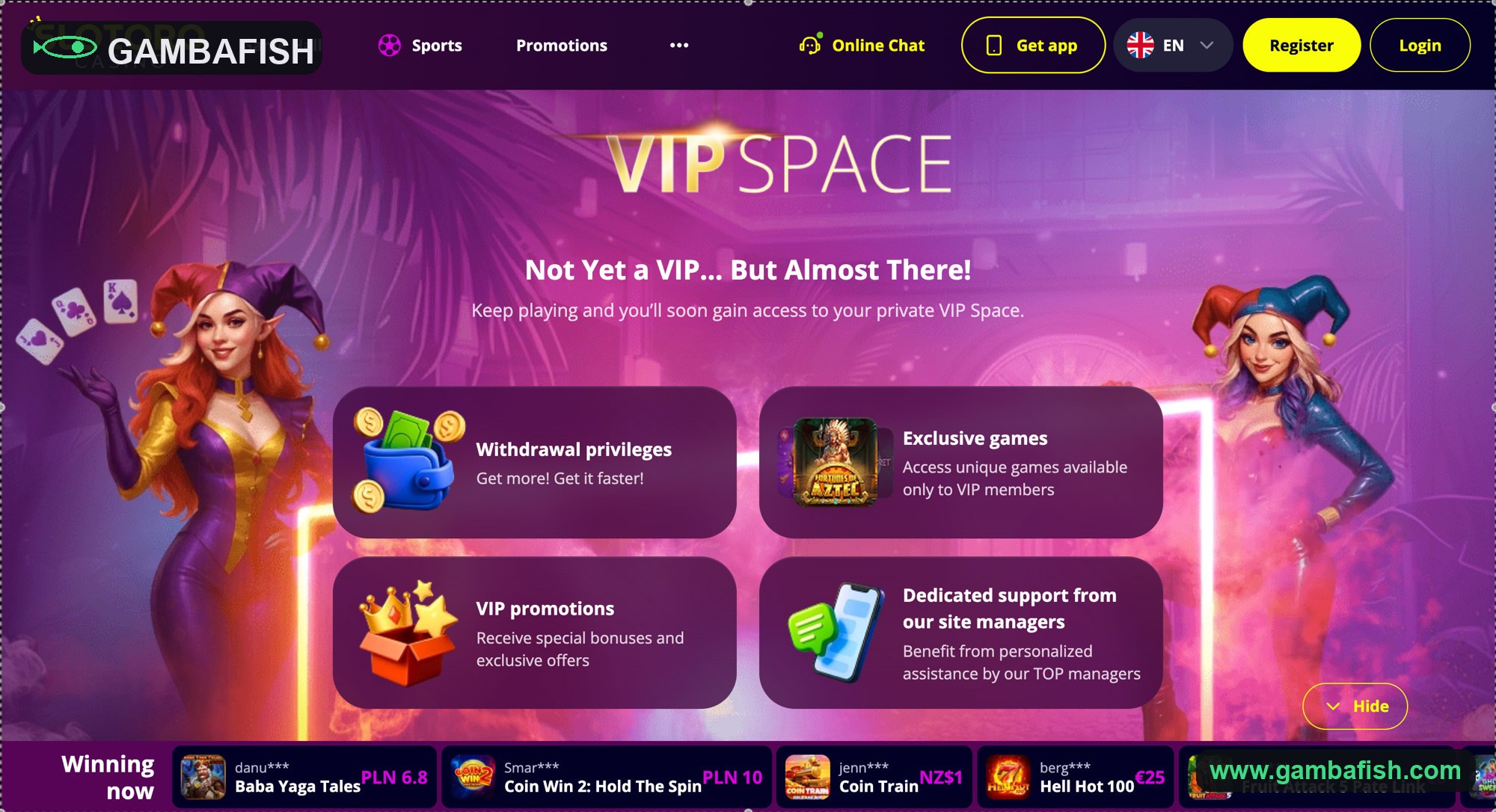 VIP perks grid covering withdrawals, exclusive games, bonuses and support
