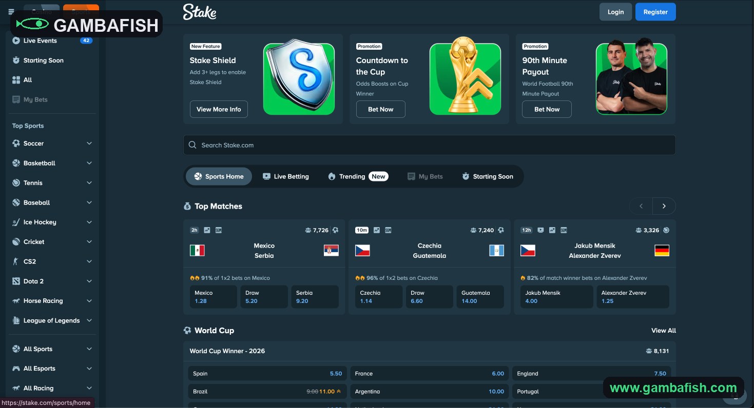 Sportsbook with football, tennis and esports matches and live odds
