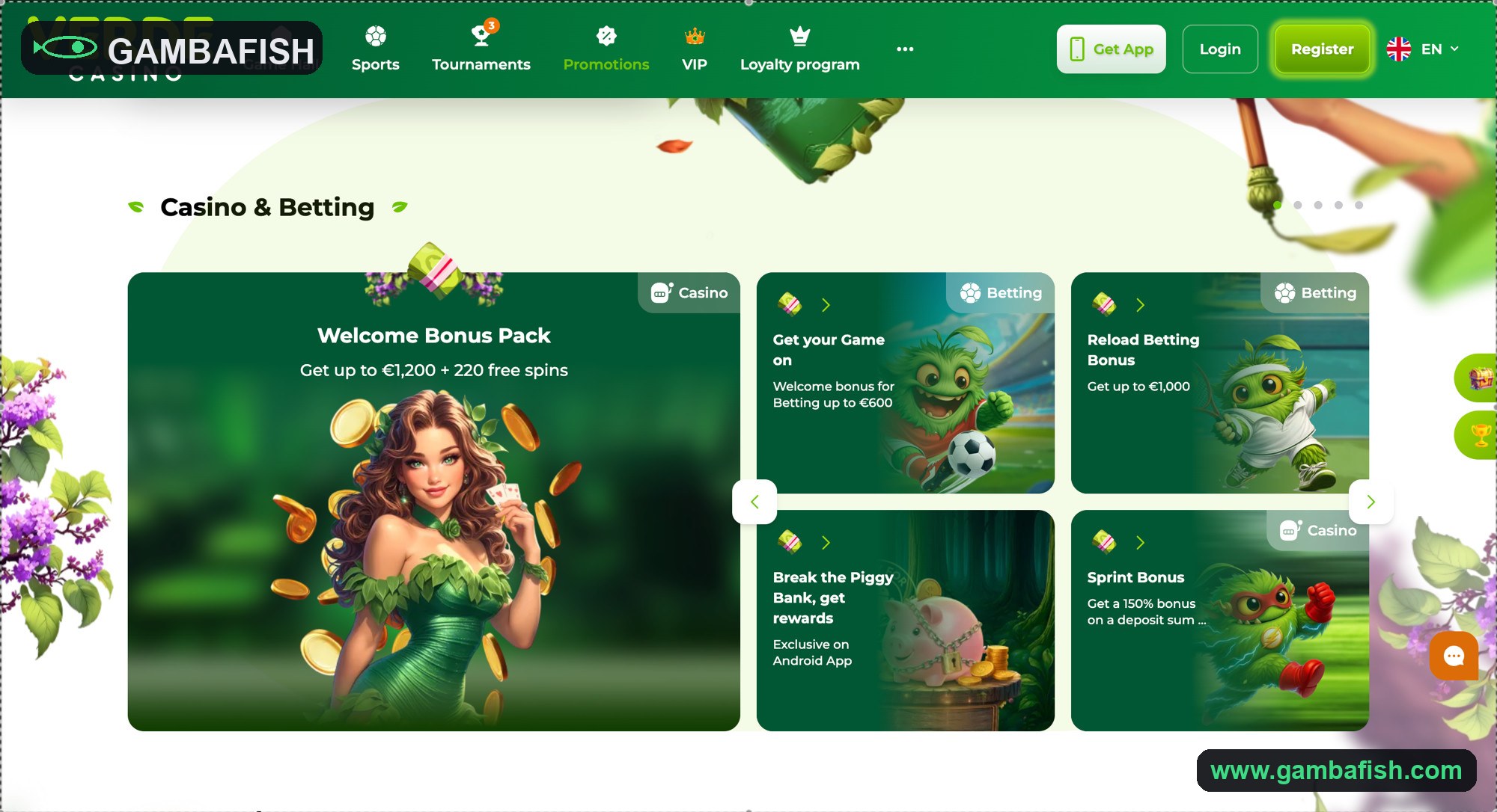 Promotions board with the welcome pack, reload and piggy-bank offers