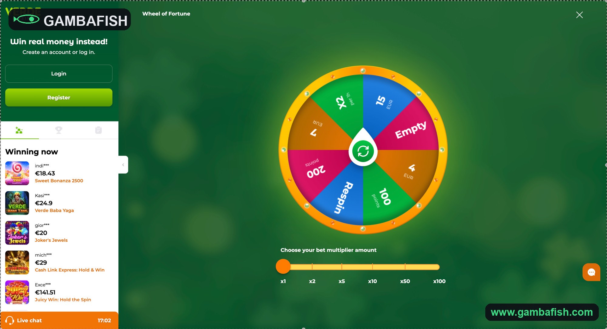 Wheel of Fortune mini-game with cash, points and respin segments